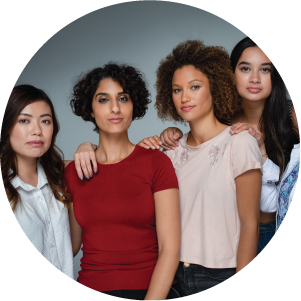 Portrait of a group of mult-ethnic women in the studio.