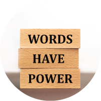 Words have power on wooden blocks on white background